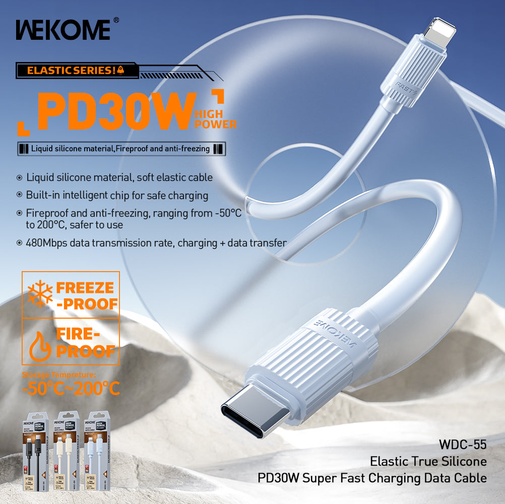 WDC-55 Elastic True Silicone PD 30W Fast Charging Data Cable