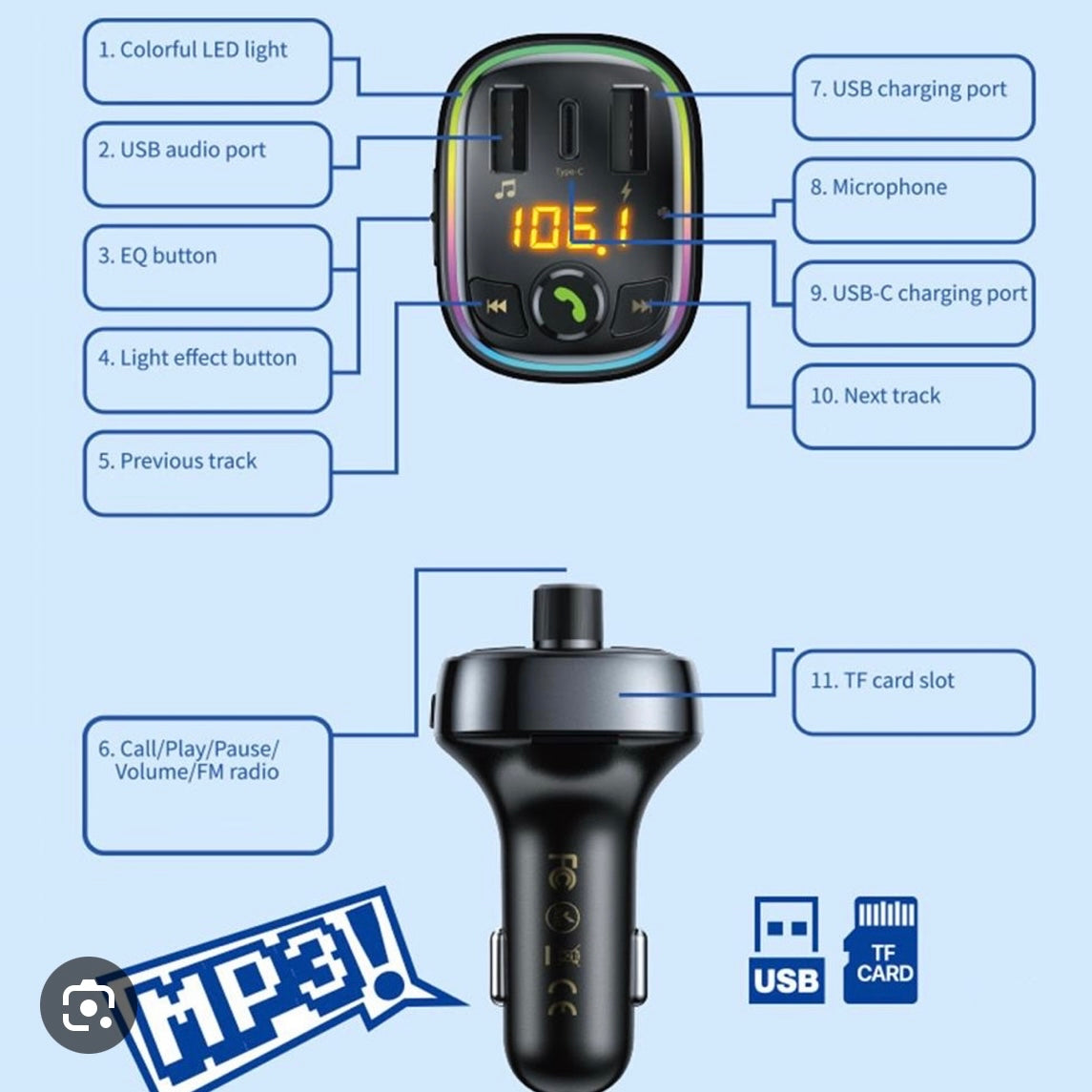 WP-C39 Glamorous Wireless Car Charger & mp3
