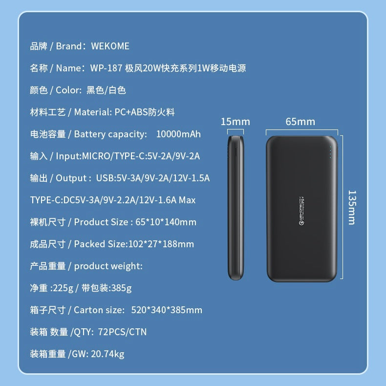 WP-187 Gifon 20W Fast Charging Powerbank 10000mAh PD+QC