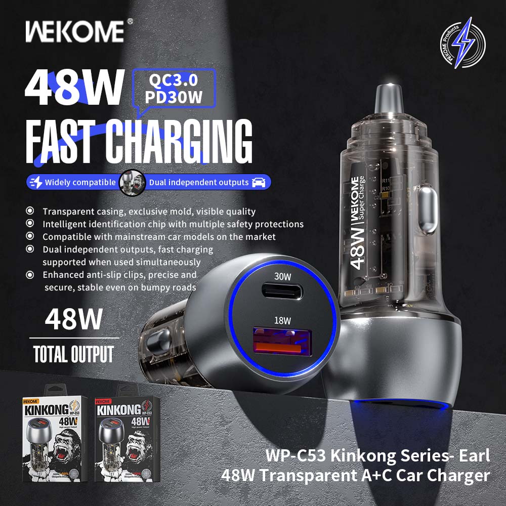 WP-C53 Kinkong Series Earl 48W  Transparent A+C Car Charger