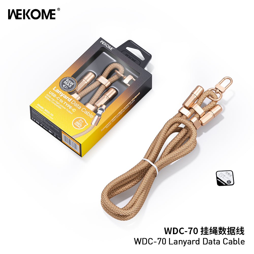 WDC-70 Premium 65W Fast Charging USB-C Lanyard Cable - 1.6M Braided Nylon