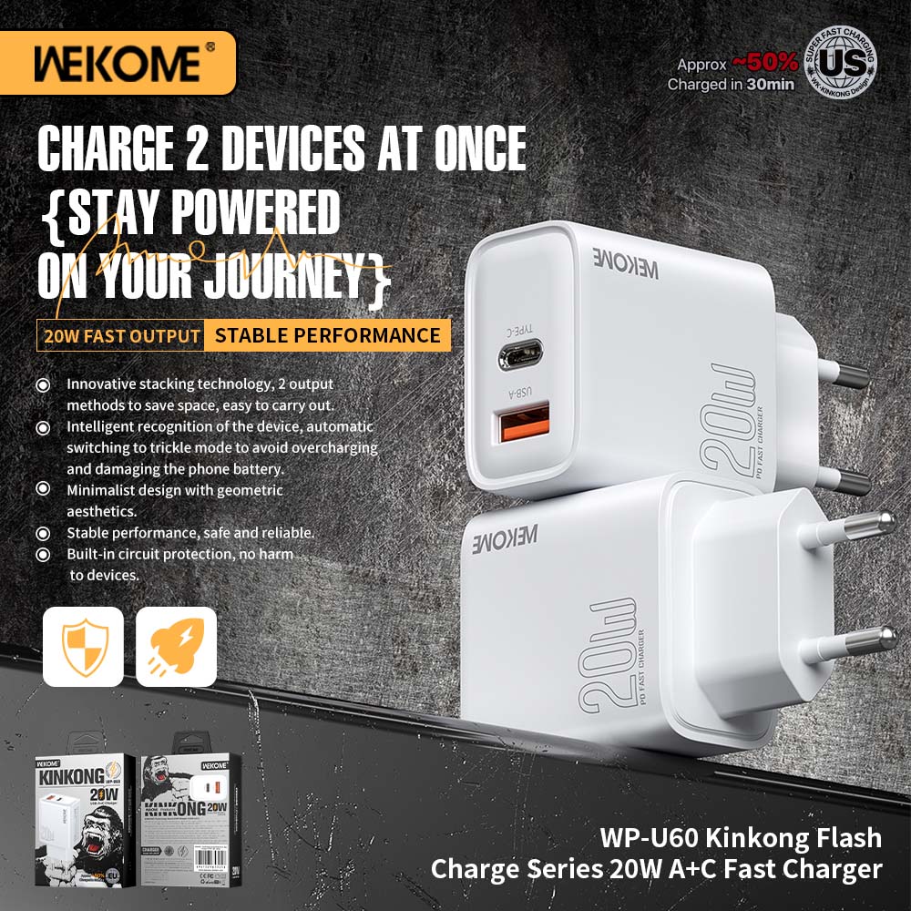 WP-U60 Kinkong Flash
Charge Series 20W A+C Fast Charger