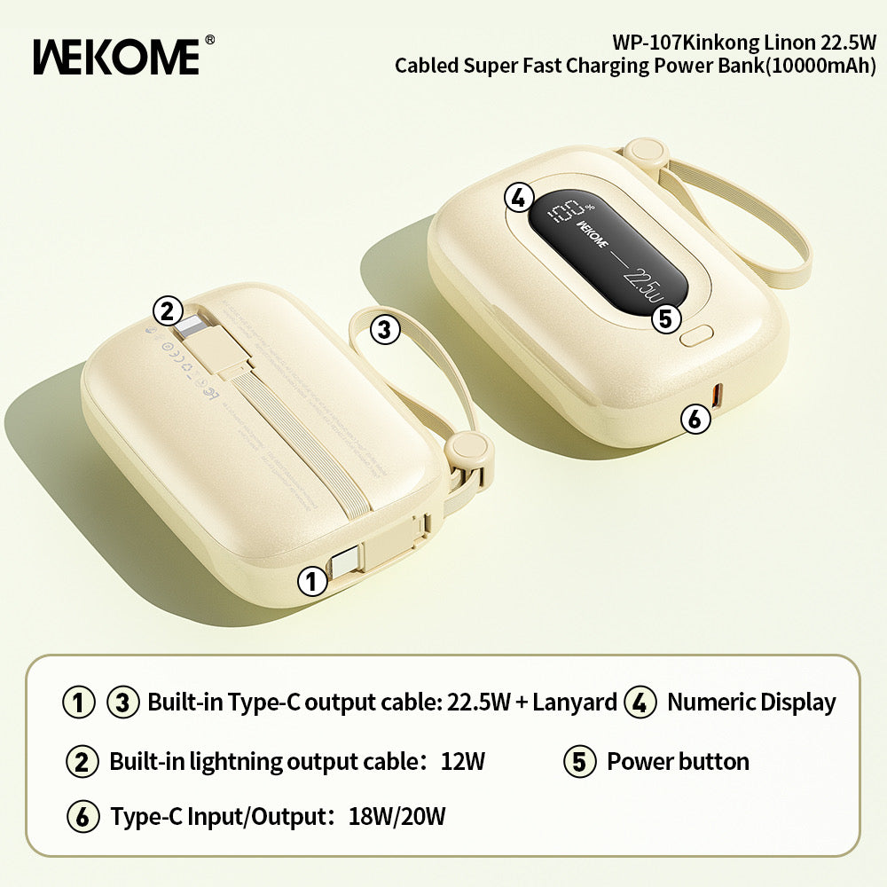 WP-107 Linon 22.5W Cabled Fast Charging Power Bank