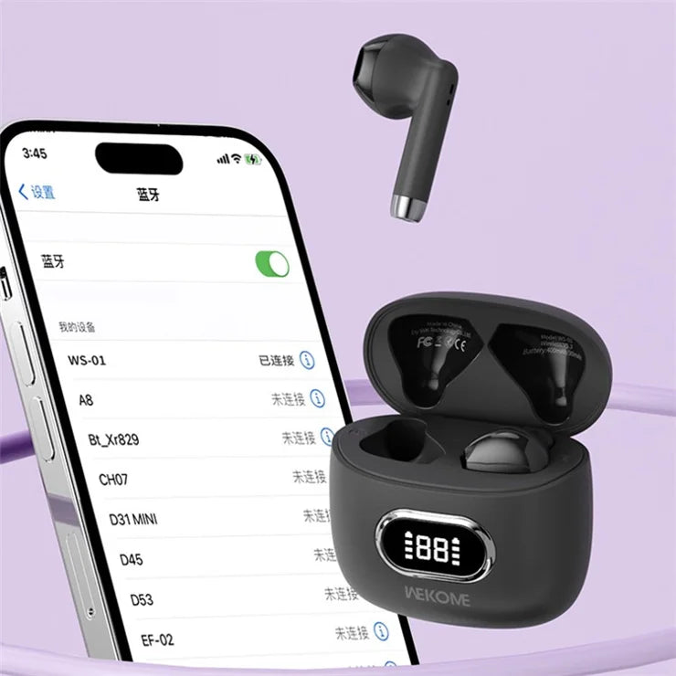WS-01 Small Cloud Digital Display Wireless Bluetooth Earphone