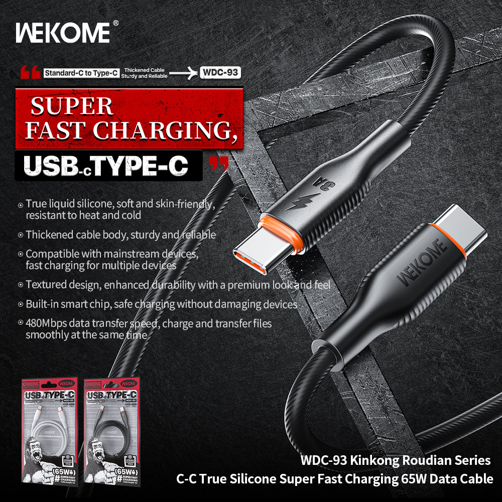 WDC-93 65W True Silicone Charging Data Cable C-C