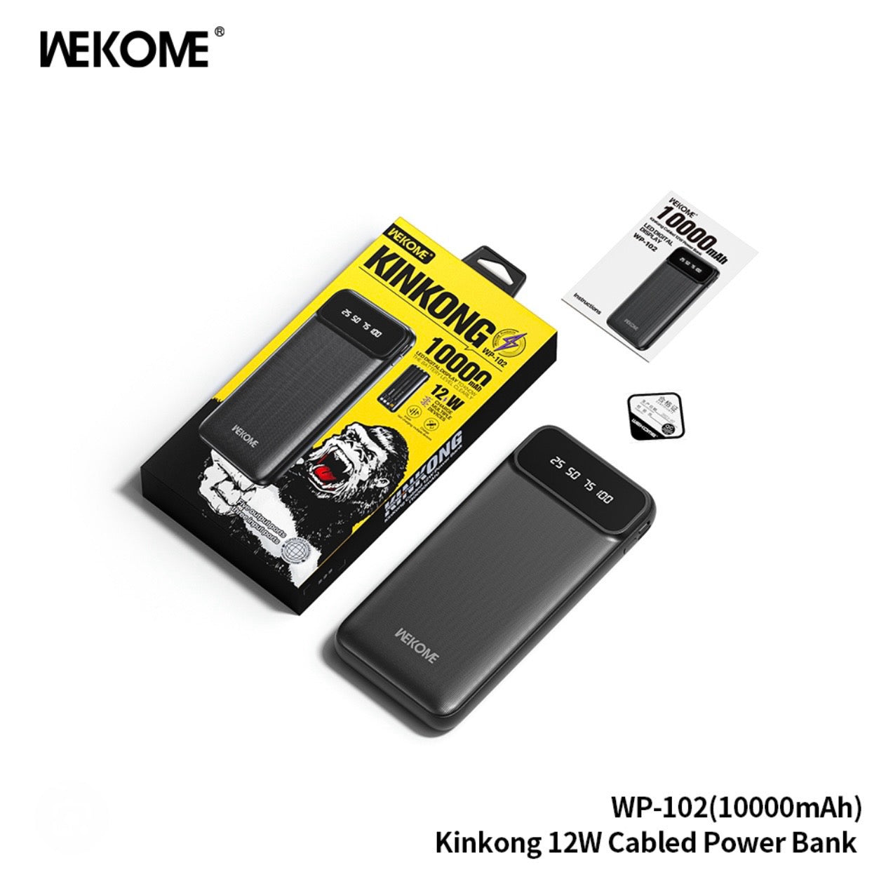 WP-102 Kinkong 12W Cabled Power Bank (10000mAh)